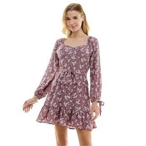 NWT Juniors' Lily Rose Long Sleeve Molded Cup Tie Waist Dress sz XL